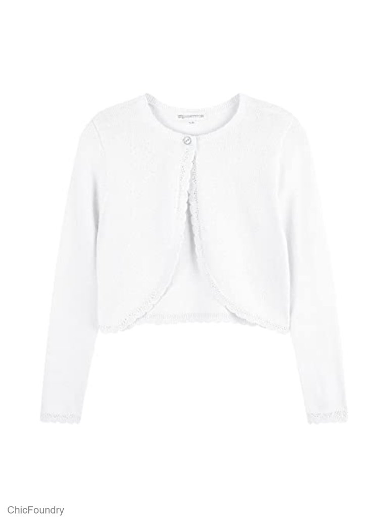 Girls Long Sleeve Sparkle Bolero Cardigan Knitted Shrug Button Closure 3-12y